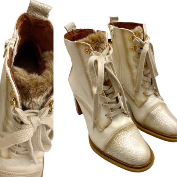 Hispanitas Janeth Leather Lace Up Victorian booties Cream Size EU 39 1/2/ US 9 - Picture 2 of 14